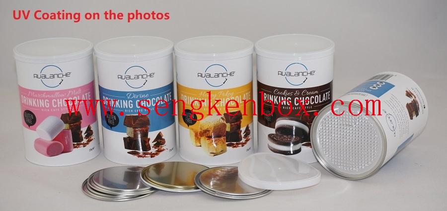 Composite Paper Cans with Aluminum Foil Easy Peel Off Lid for Chocolate Packaging