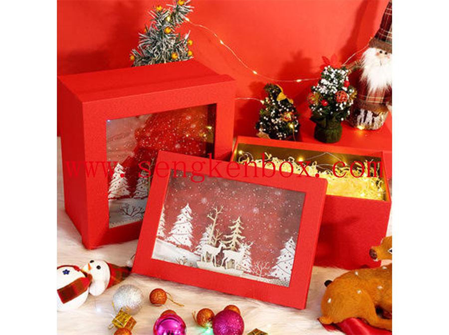 Kerst Rode Gift Kerstboom Deksel Papier Doos Met Zichtbare Laag