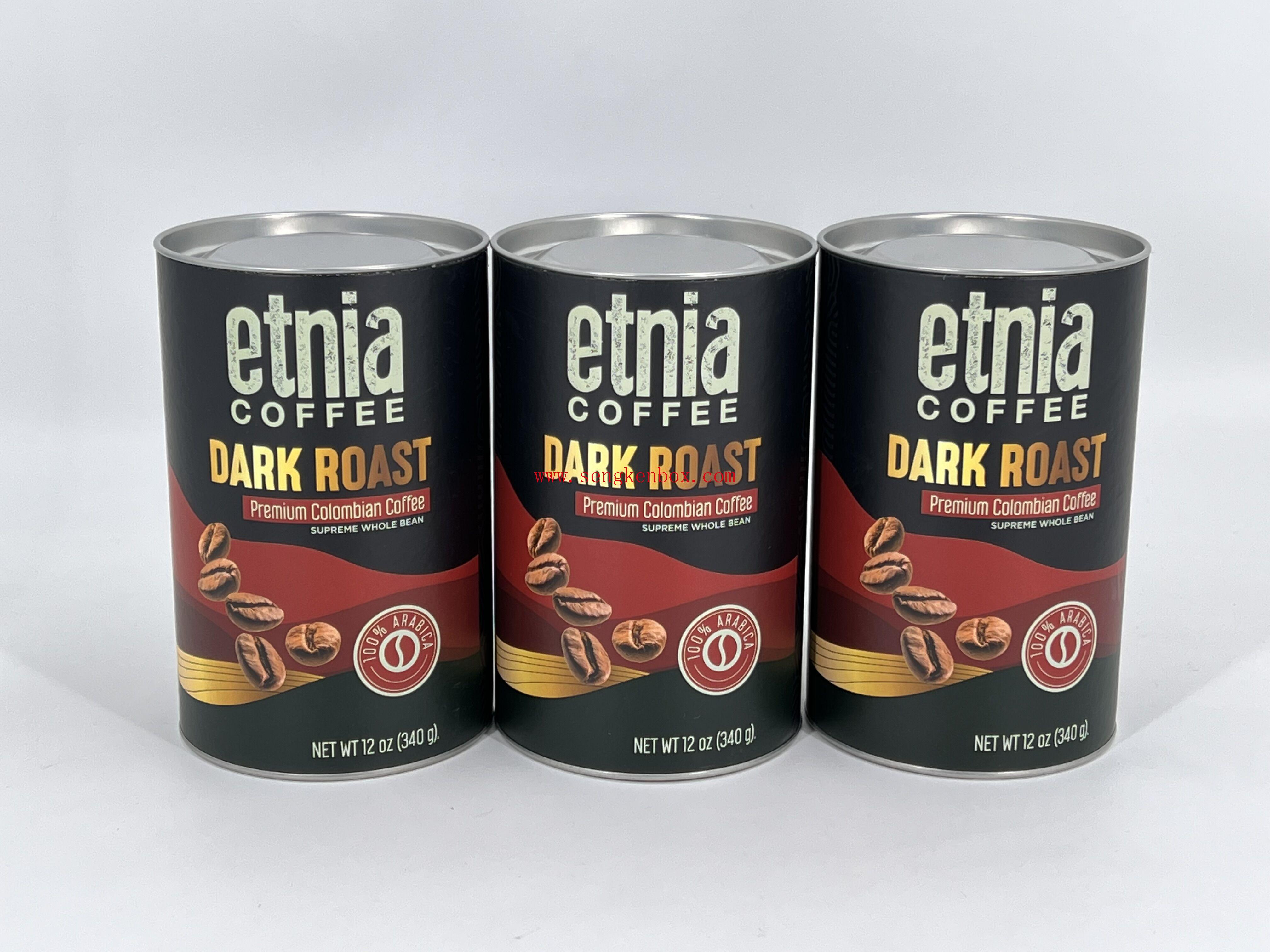 Donker gebrande Etnia-koffiecontainer Papieren buis