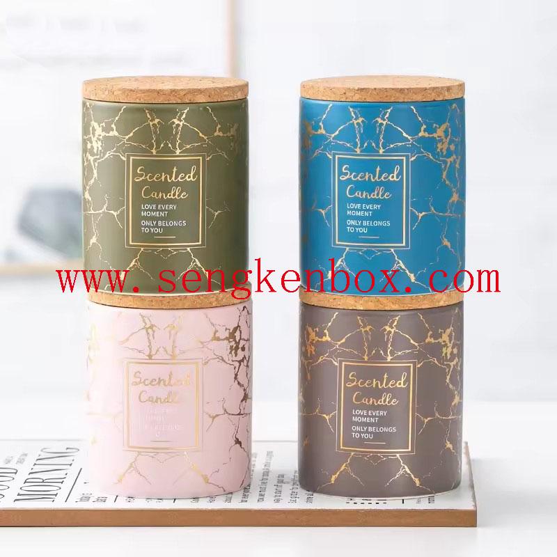 Glazed Stoneware Candle Canister Food Storage Ceramic Jars with Cork Lid Glazed Stoneware Candle Canister Food Storage Ceramic Jars with Cork Lid