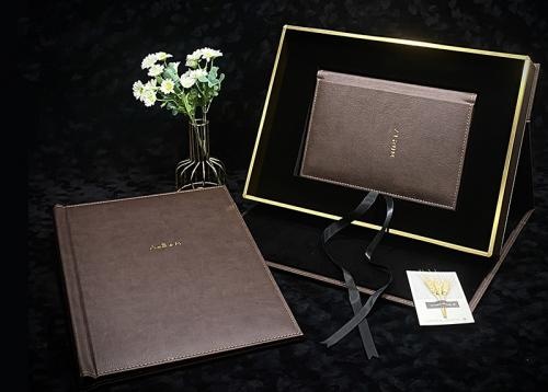 OEM en ODM Wholesale leather wedding album collection with ribbon gift box te koop