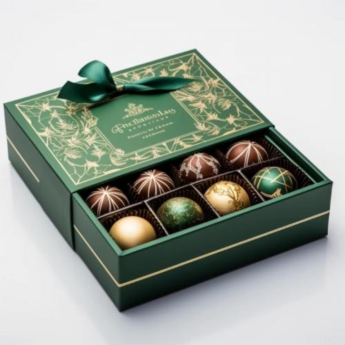 OEM en ODM Custom green drawer shaped christmas boxes with ribbon for chocolate packing te koop